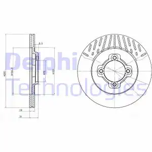 Тормозной диск DELPHI BG2554 вентилируемый , передняя ось