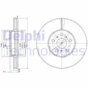 Тормозной диск DELPHI BG3168 вентилируемый , передняя ось