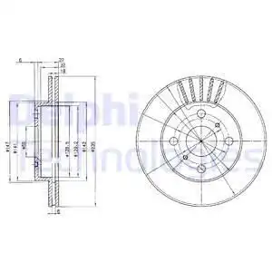 Тормозной диск DELPHI BG3519 вентилируемый , передняя ось