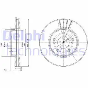 Тормозной диск DELPHI BG3541 вентилируемый , передняя ось