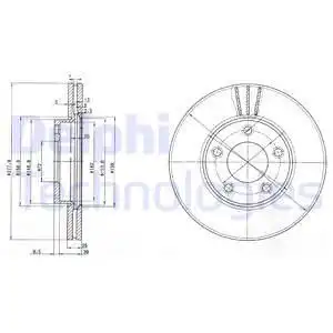 Тормозной диск DELPHI BG3927 вентилируемый , передняя ось