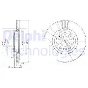 Тормозной диск DELPHI BG3928 вентилируемый , передняя ось