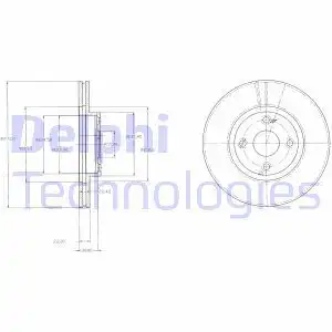 Тормозной диск DELPHI BG3966 вентилируемый , передняя ось