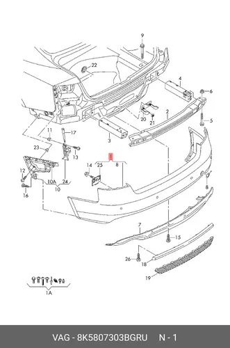 Бампер 8K5807303BGRU VAG
