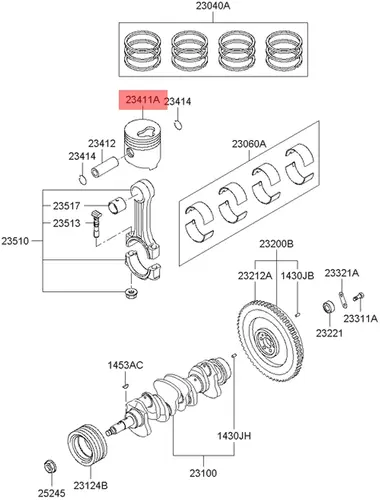 поршень двигателя 2341145000 HYUNDAI