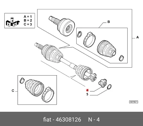 Муфта приводного вала. 46308126 FIAT