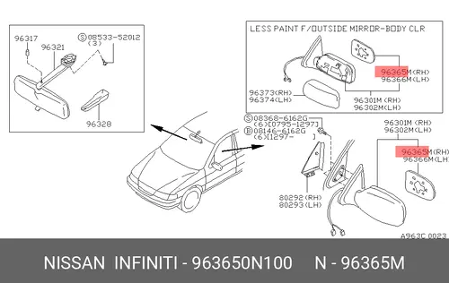 963650N100 MIRROR NISSAN