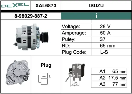 Генератор 28V/50A XAL6873 DEXEL