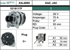Генератор 28V/70A XAL6880 DEXEL