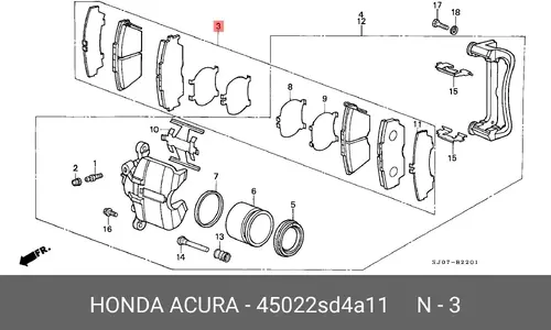 Тормозные колодки дисковые HONDA 45022-SD4-A11