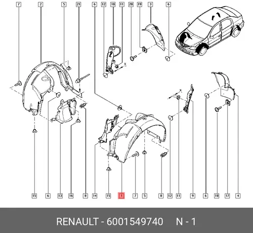 Подкрылок RENAULT 6001549740