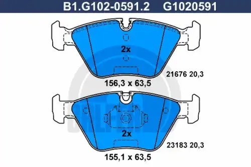 Тормозные колодки дисковые GALFER B1.G102-0591.2