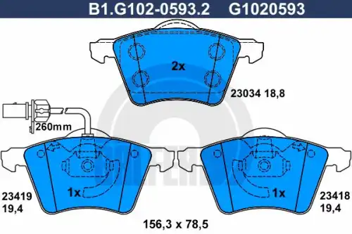 Тормозные колодки дисковые GALFER B1.G102-0593.2