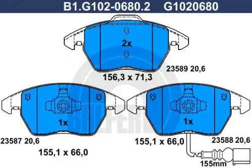 Тормозные колодки дисковые GALFER B1.G102-0680.2