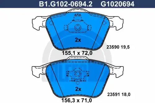 Тормозные колодки дисковые GALFER B1.G102-0694.2