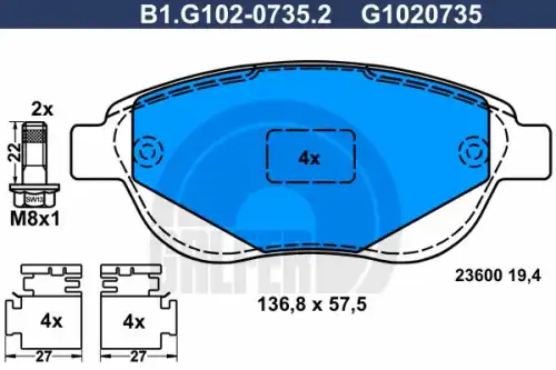 Тормозные колодки дисковые GALFER B1.G102-0735.2