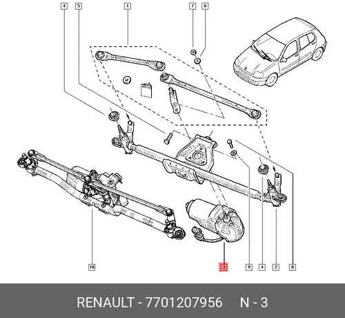 Мотор стеклоочистителя RENAULT CLIO II 7701207956