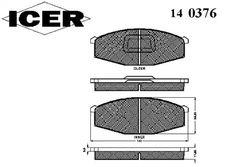 Тормозные колодки дисковые передняя ось ICER 140376