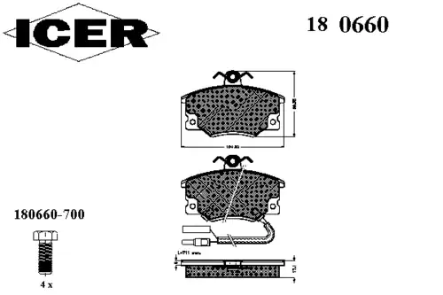 Тормозные колодки дисковые передняя ось ICER 180660