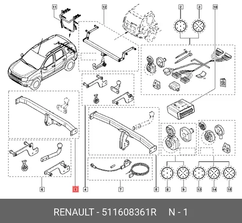 фaркоп Renault Duster 1.6/2.0/1.5dCi 09> 511608361R