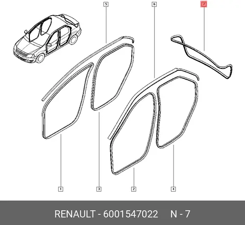 УПЛОТНИТЕЛЬ ЗАМКА БАГАЖНИКА (РЕЗ) 6001547022 RENAULT