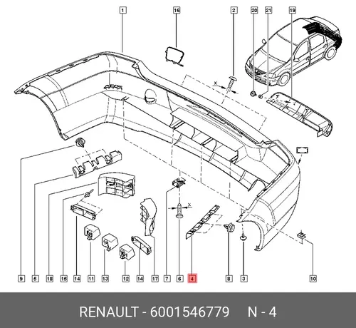 Держатель бампера заднего Левый 6001546779 RENAULT
