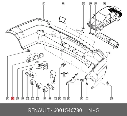 ДЕРЖАТЕЛЬ БАМПЕРА ЗАДНЕГО ПРАВЫЙ 6001546780 RENAULT