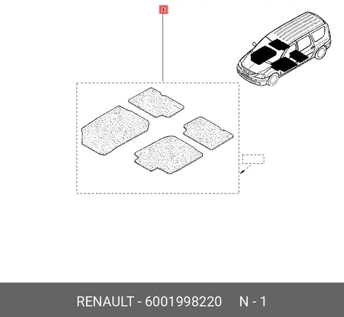 Коврики в салон RENAULT 6001998220 4 шт.,