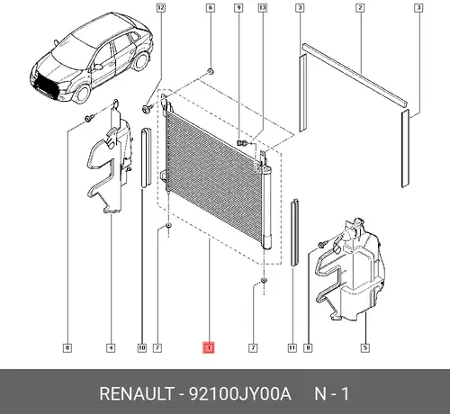 Радиатор кондиционера (конденсатор) RENAULT 92100JY00A