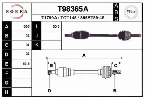 вал приводной T98365A EAI