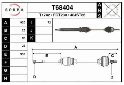Приводной вал T68404 EAI