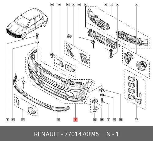 БАМПЕР ПЕР CLIO.SYMBOL 7701470895 RENAULT