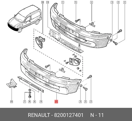 Бампер пер FC0M -0107-0303 8200127401 RENAULT