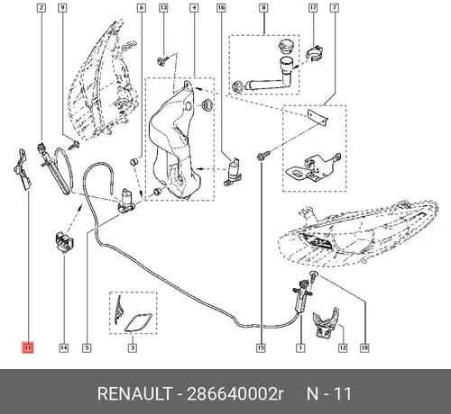 ДЕРЖАТЕЛЬ ФАРОМЫВАТЕЛЯ ПРАВ 286640002R RENAULT