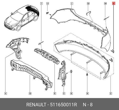 заглушка задн. бампера!\ Renault 511650011R