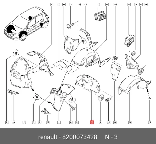 Подкрылок RENAULT 8200073428
