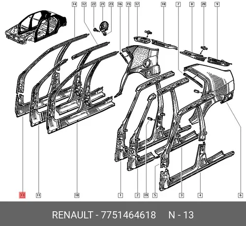 Порог прав. R19 7751464618 RENAULT