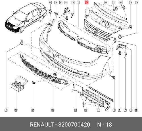 Решетка бампера RENAULT 8200700420