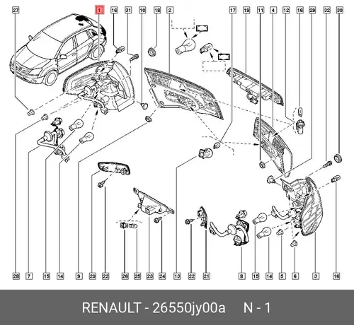 Фонарь задний RENAULT 26550JY00A