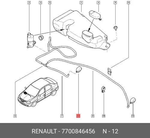 форсунка стеклоомывателя!\ Renault Logan/Sandero/Duster 04> 7700846456