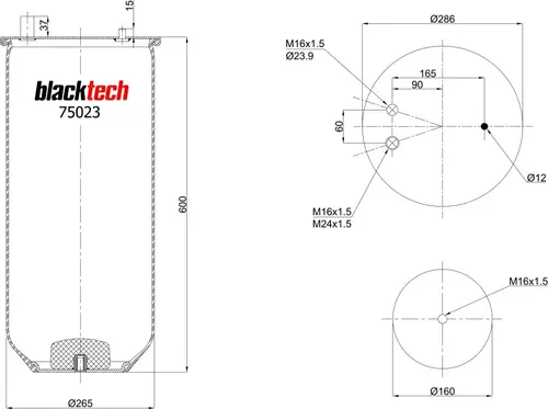 RML75023 (BLACKTECH) ПНЕВМОПОДУШКА БЕЗ СТАКАНА