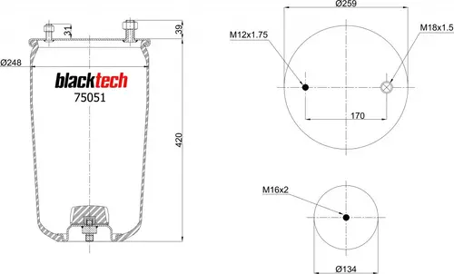 ПНЕВМОАМОРТИЗАТОР BLACKTECH RML75051
