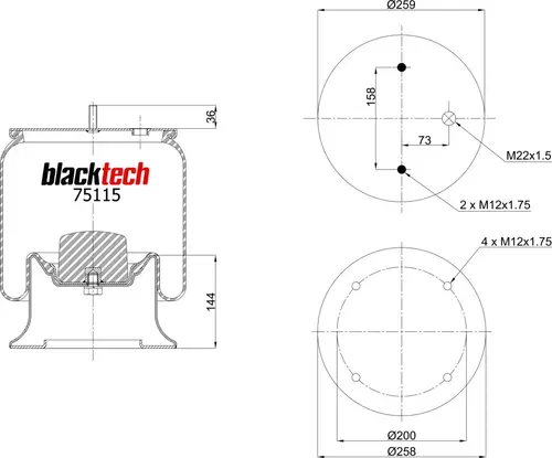 Пневмоподушка BLACKTECH RML75115C