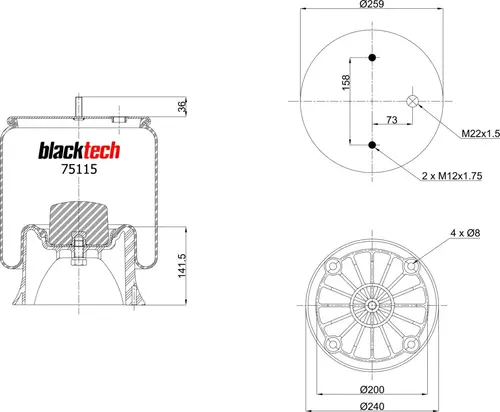 ПНЕВМОАМОРТИЗАТОР RML75115CP BLACKTECH