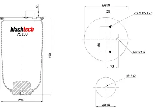 ПНЕВМОАМОРТИЗАТОР RML75133 BLACKTECH