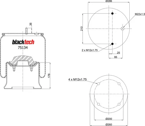 ПНЕВМОАМОРТИЗАТОР, ТУРЦИЯ RML75134C BLACKTECH
