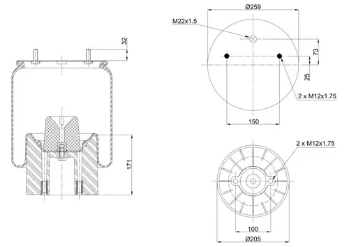 ПНЕВМОАМОРТИЗАТОР RML79002A8CP BLACKTECH
