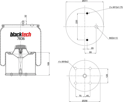 пневмоамортизатор RML7836C3 BLACKTECH