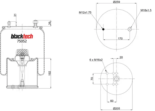 пневмоподушка без стакана BPW RML75052C BLACKTECH