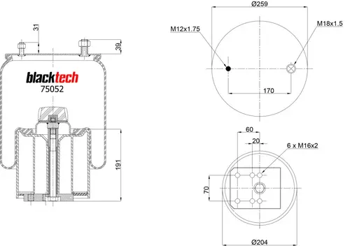 пневмоамортизатор RML75052CP BLACKTECH